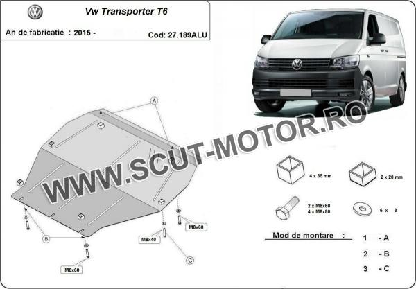 Scut motor metalic din aluminiu Volkswagen Transporter T6 3