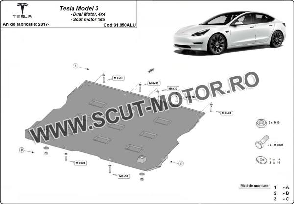 Scut motor faţă din aluminiu Tesla Model 3 AWD 2