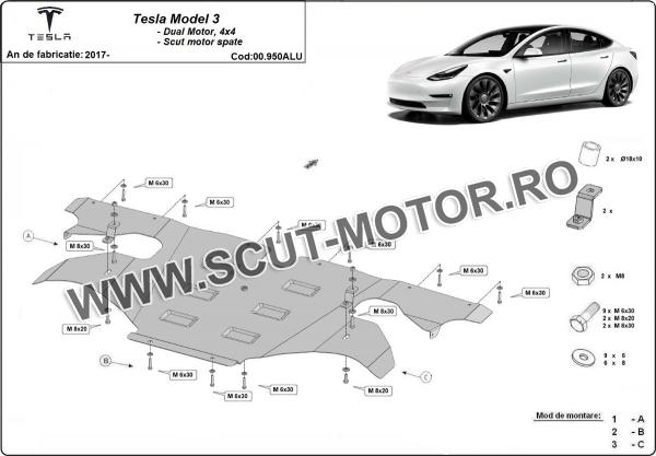 Scut motor spate din aluminiu Tesla Model 3 AWD 2