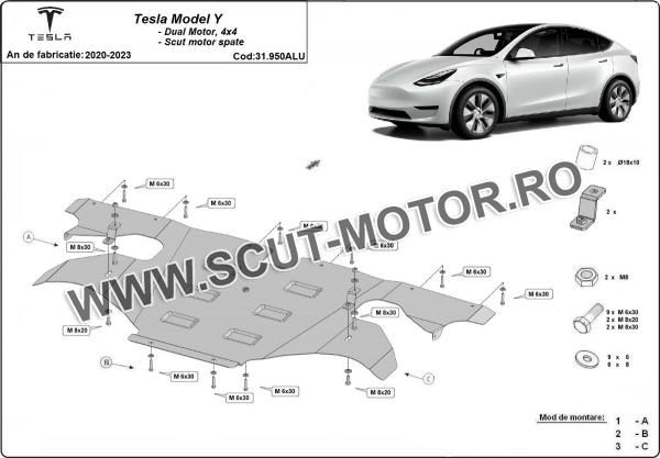 Scut motor spate din aluminiu Tesla Model Y AWD 2