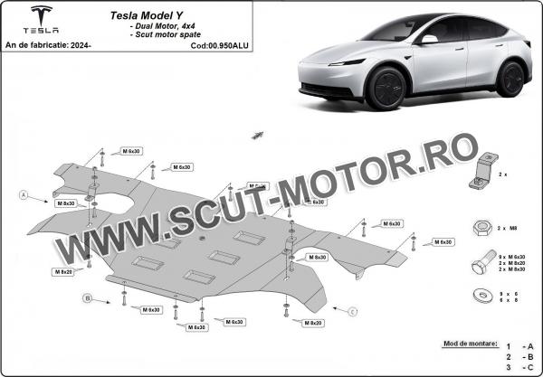 Scut motor spate din aluminiu Tesla Model Y AWD 2